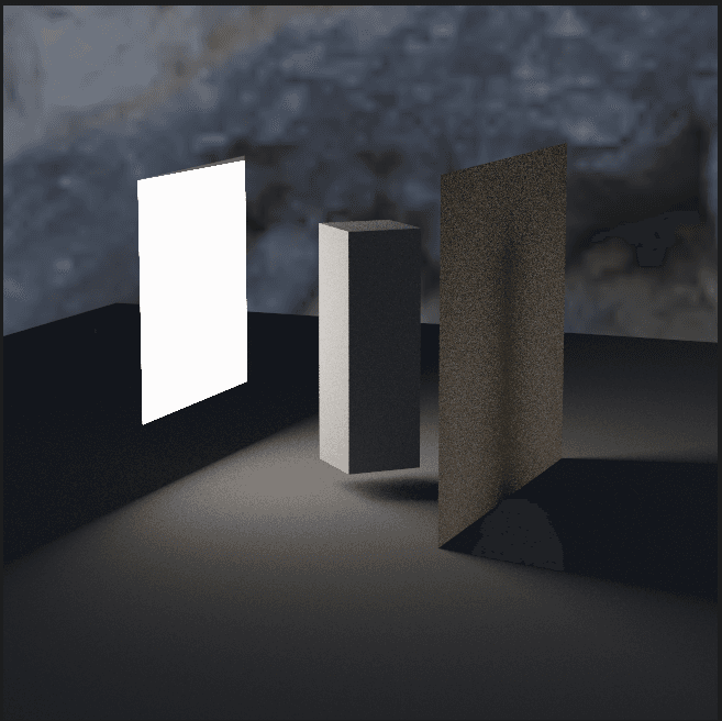 A thin sheet of paper receiving projected light beside diffuse geometry
