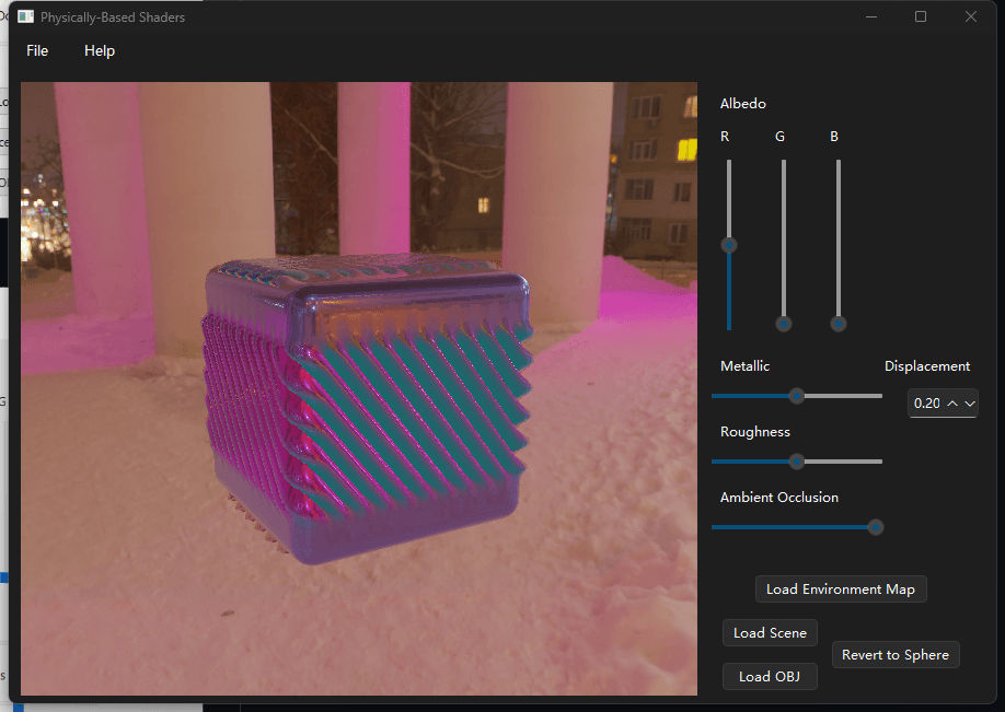 A ribbed rounded cube with colorful environment reflections