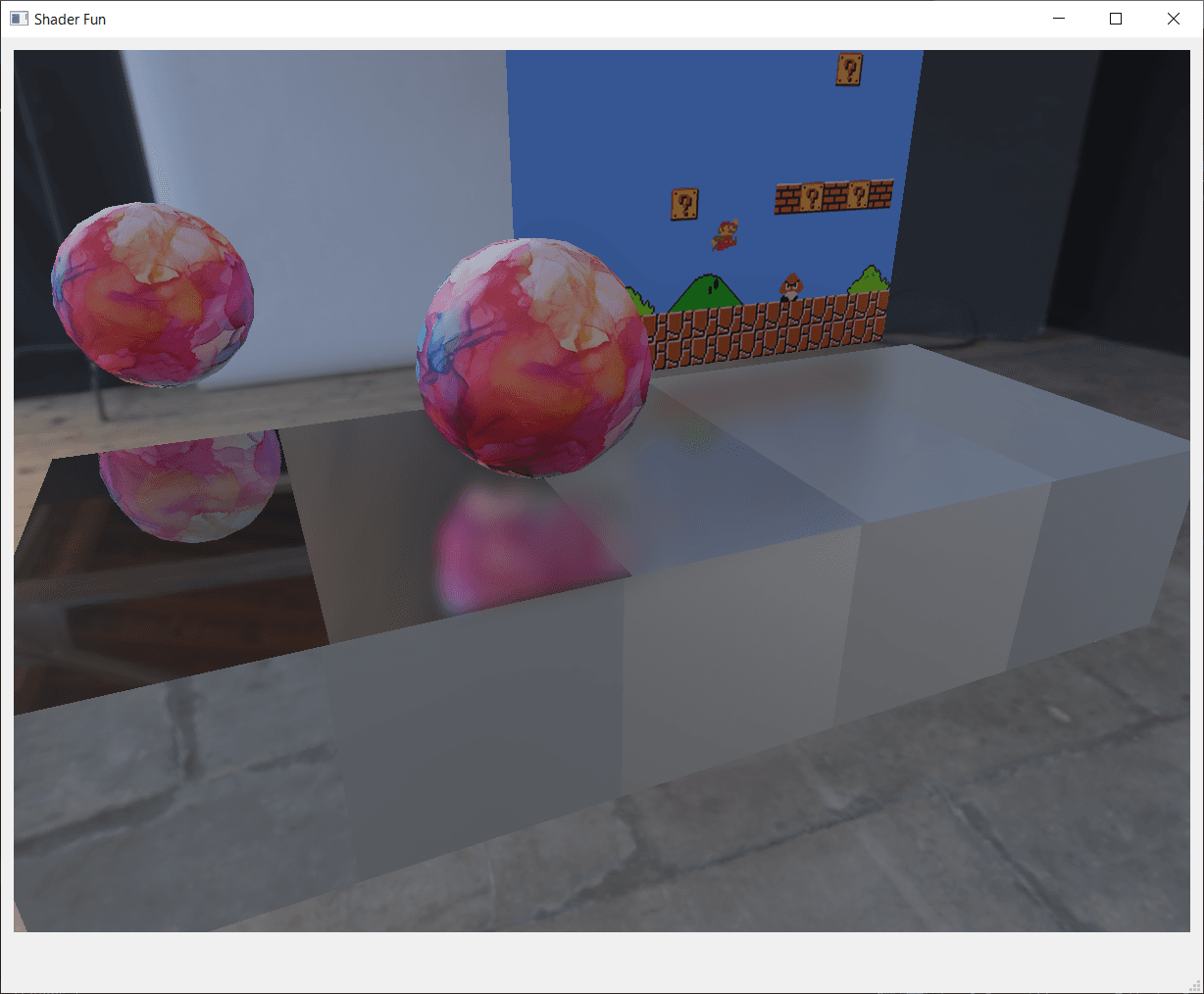 The final deferred rendering and screen-space reflection scene