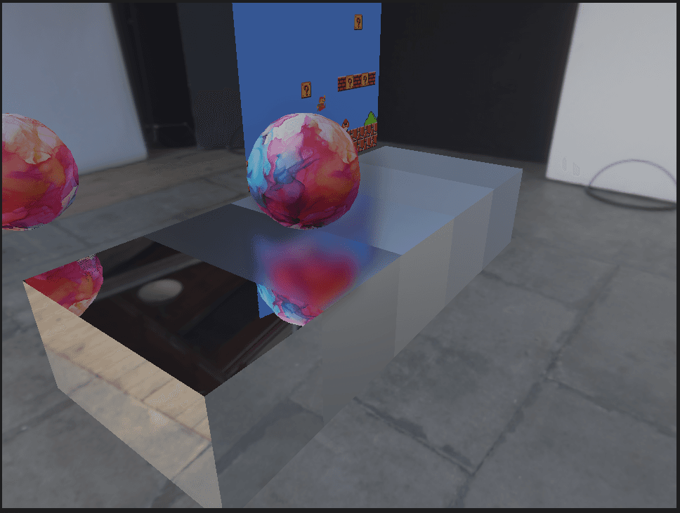 A screen-space reflection scene with blurred rough reflections